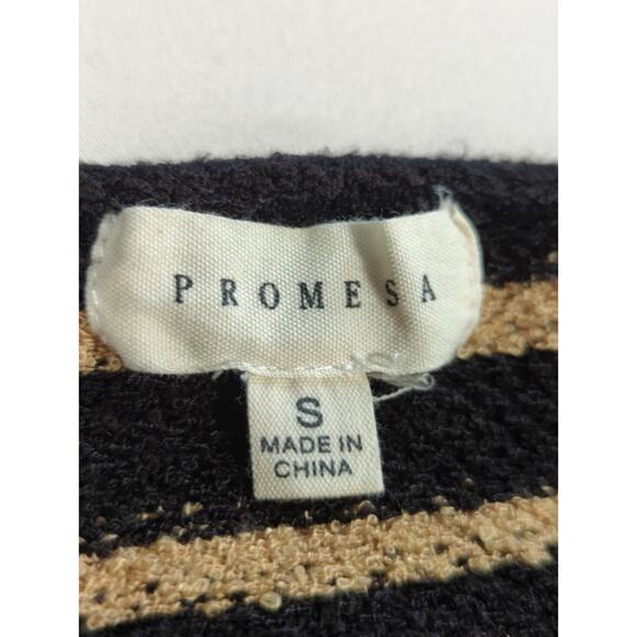 Promesa Striped Sweater S Black Tan Knit Crewneck Acrylic Nylon Pullover - Picture 2 of 11
